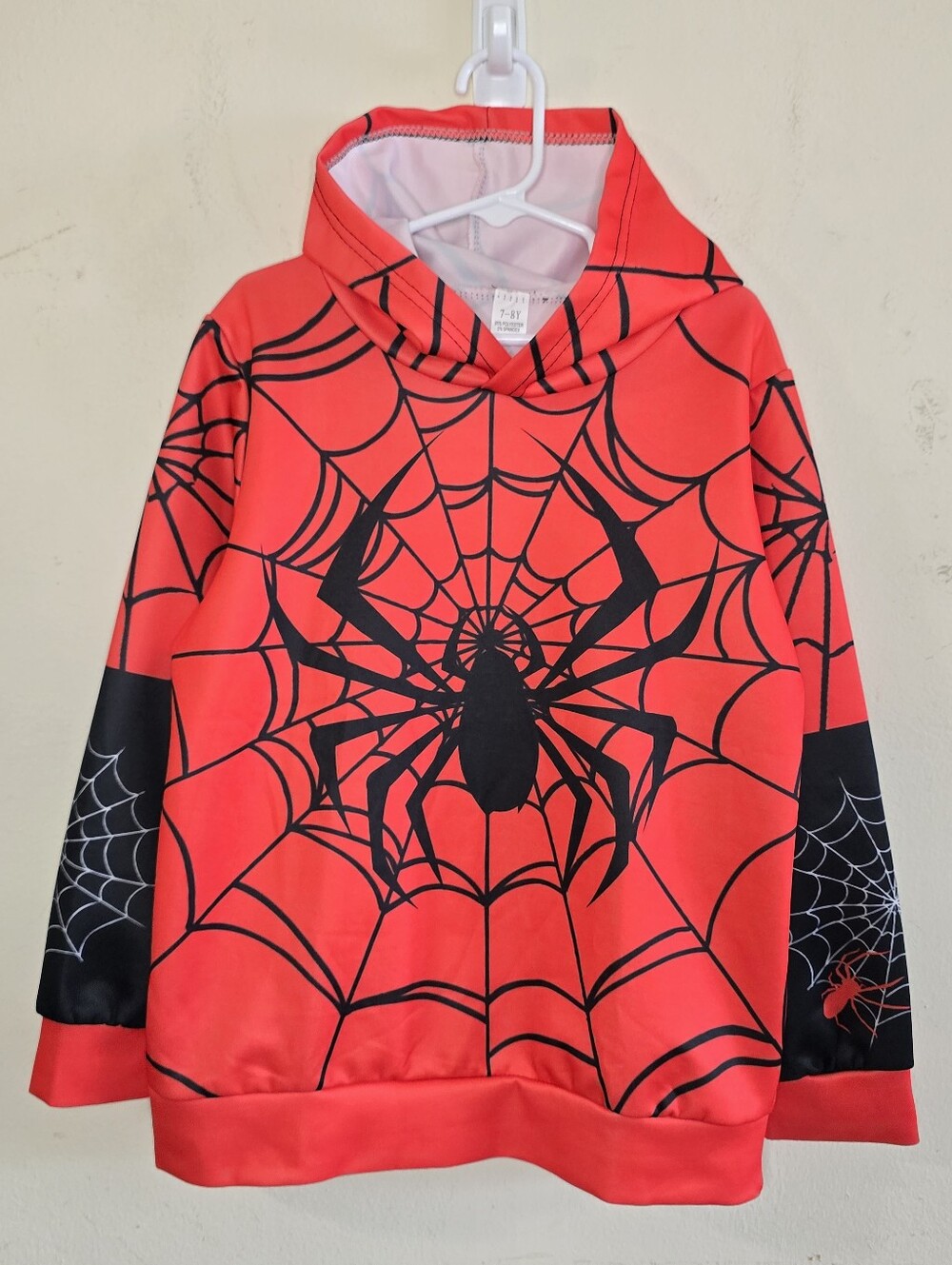Spider-Man Boys Hoodie 7/8 Red Black Web Graphic Pullover Costume Sweatshirt Top